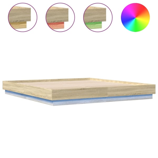 vidaXL Sengeramme med LED-lys sonoma eik 200x200 cm