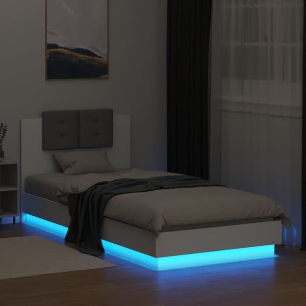 vidaXL Sengeramme med hodegavl og LED-lys hvit 100x200 cm