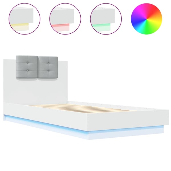 vidaXL Sengeramme med hodegavl og LED-lys hvit 100x200 cm