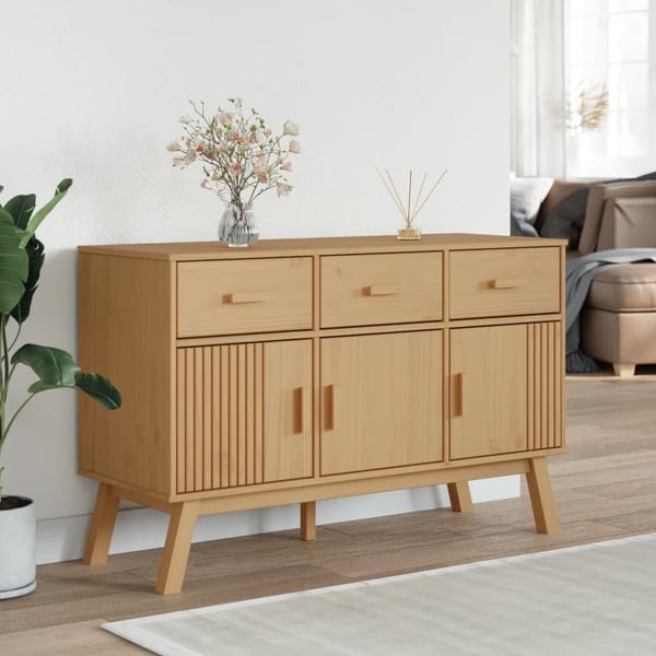 vidaXL Skjenk OLDEN brun 114x43x73,5cm heltre furu