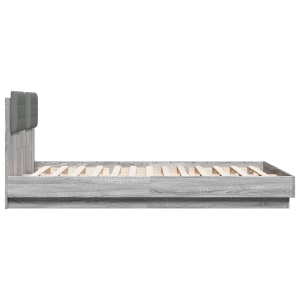 vidaXL Sengeramme med hodegavl og LED-lys grå sonoma 120x200 cm