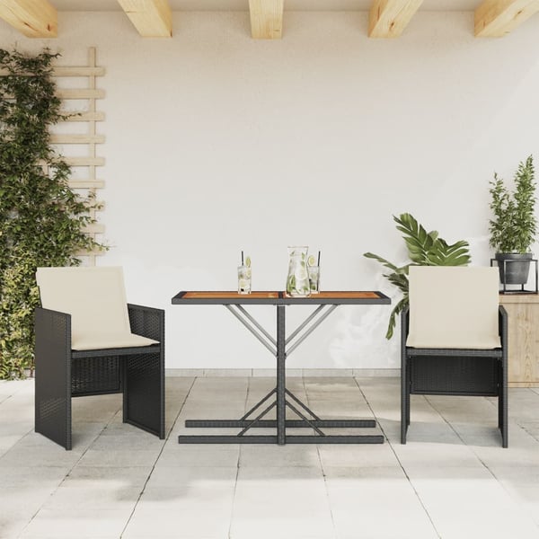 vidaXL bistrosæt til haven 3 dele med hynder polyrattan sort