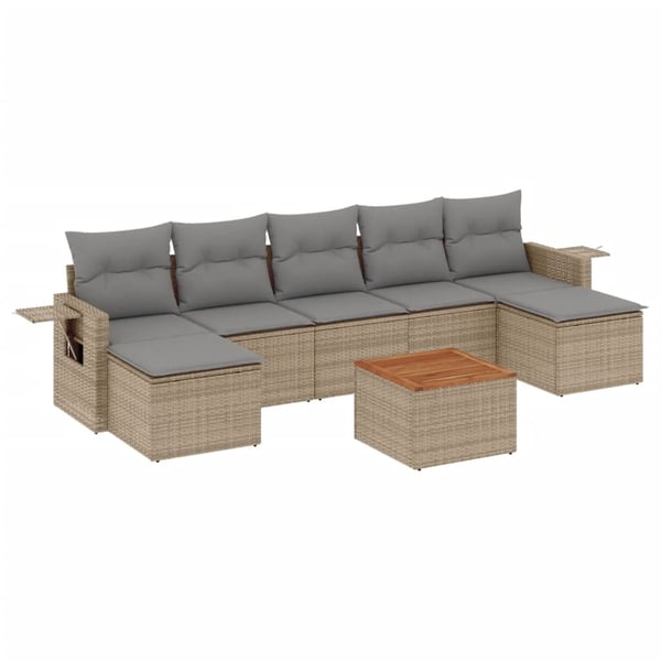 vidaXL havesofasæt 8 dele med hynder polyrattan beige