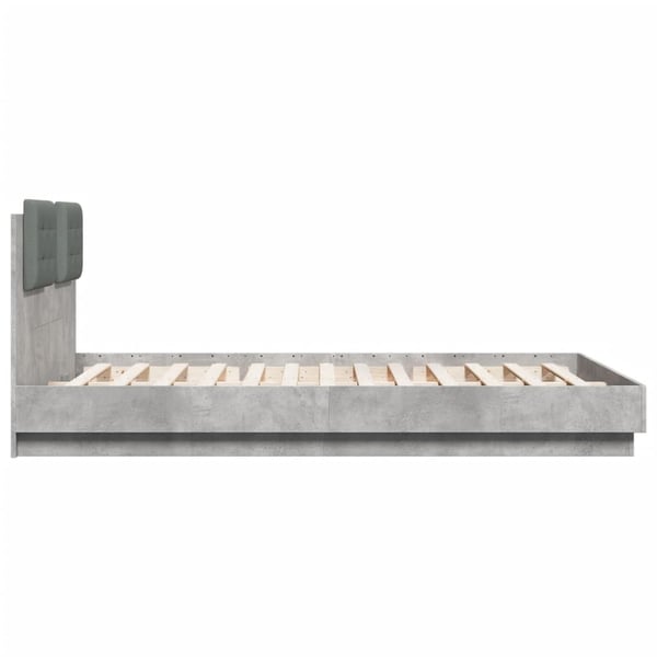 vidaXL Sengeramme med hodegavl og LED-lys betonggrå 150x200 cm
