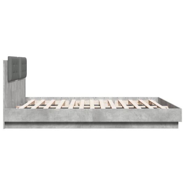 vidaXL Sengeramme med hodegavl og LED-lys betonggrå 180x200 cm