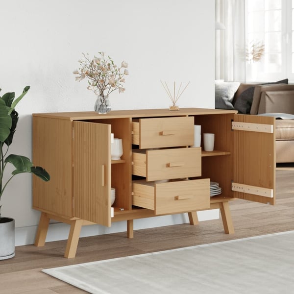 vidaXL Skjenk OLDEN brun 114x43x73,5cm heltre furu