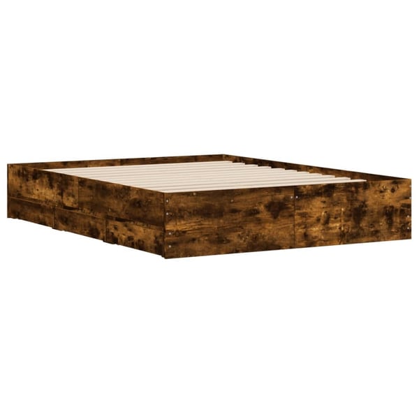 vidaXL Sengeramme med skuffer røkt eik 140x200 cm konstruert tre