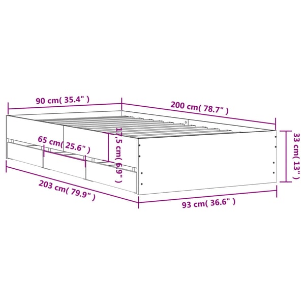 vidaXL Sengeramme med skuffer svart 90x200 cm konstruert tre