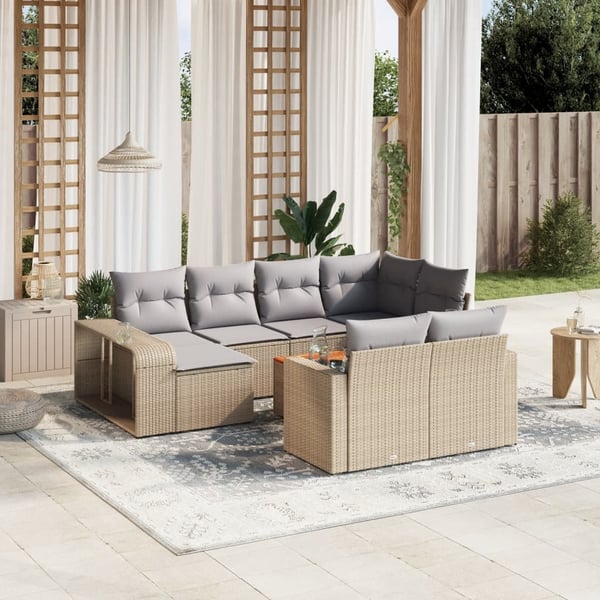 vidaXL sofasæt til haven 11 dele med hynder polyrattan beige