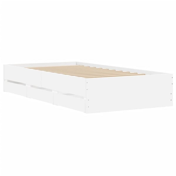 vidaXL Sengeramme med skuffer hvit 90x200 cm konstruert tre