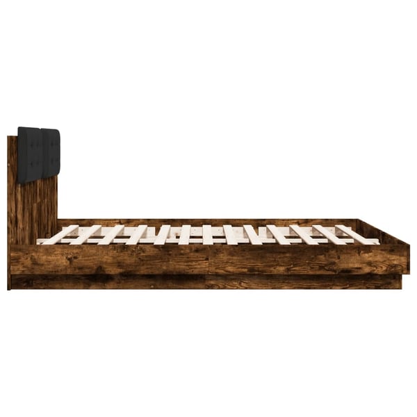 vidaXL Sengeramme med hodegavl og LED-lys røkt eik 200x200 cm