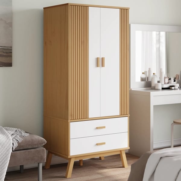 vidaXL Garderobe OLDEN hvit og brun 76,5x53x172 cm heltre furu