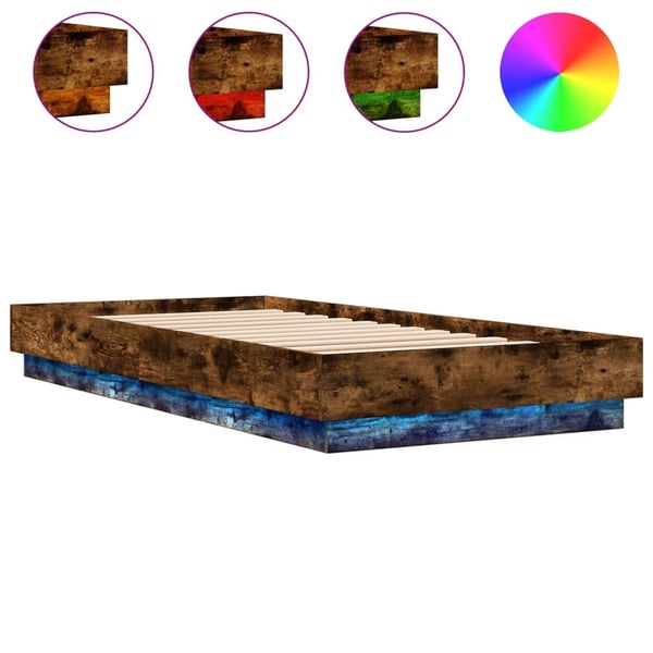 vidaXL Sengeramme med LED-lys røkt eik 100x200 cm