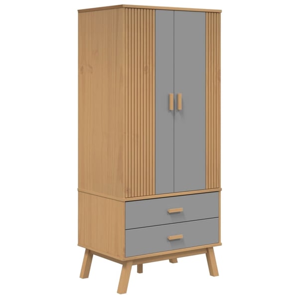 vidaXL klædeskab OLDEN 76,5x53x172 cm massivt fyrretræ grå og brun