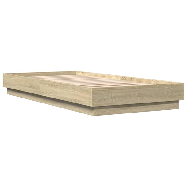 vidaXL Sengeramme med LED-lys sonoma eik 90x200 cm