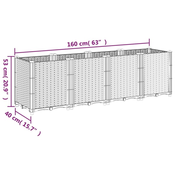 vidaXL plantekasse 160x40x53 cm PP brun