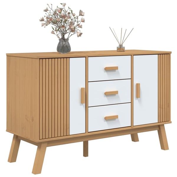 vidaXL Skjenk OLDEN hvit og brun 114x43x73,5 cm heltre furu