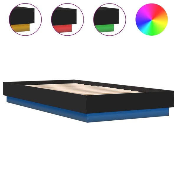 vidaXL Sengeramme med LED-lys svart 75x190 cm