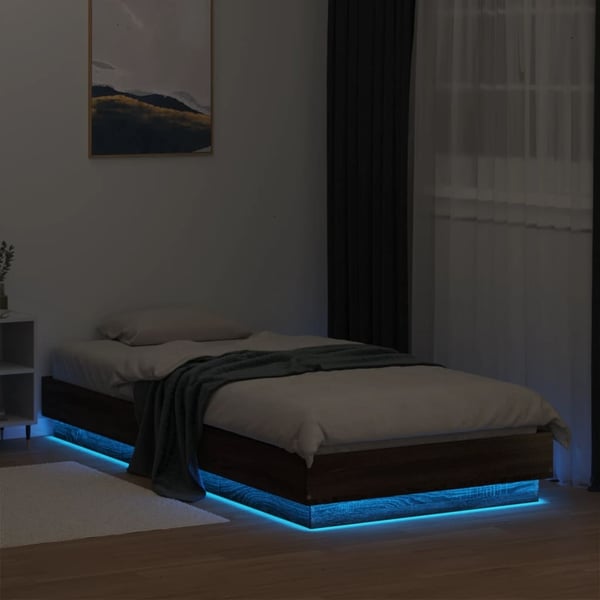 vidaXL Sengeramme med LED-lys brun eik 90x200 cm