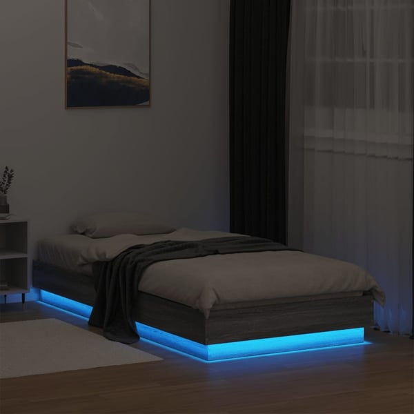 vidaXL Sengeramme med LED-lys grå sonoma 75x190 cm
