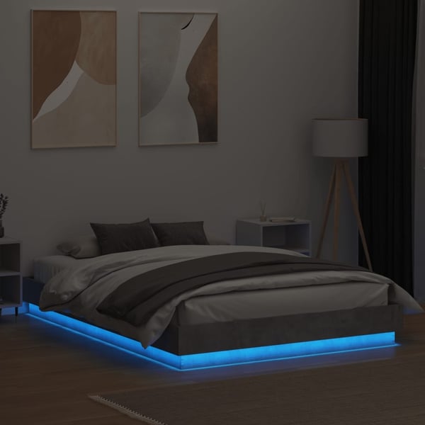 vidaXL Sengeramme med LED-lys betonggrå 160x200 cm