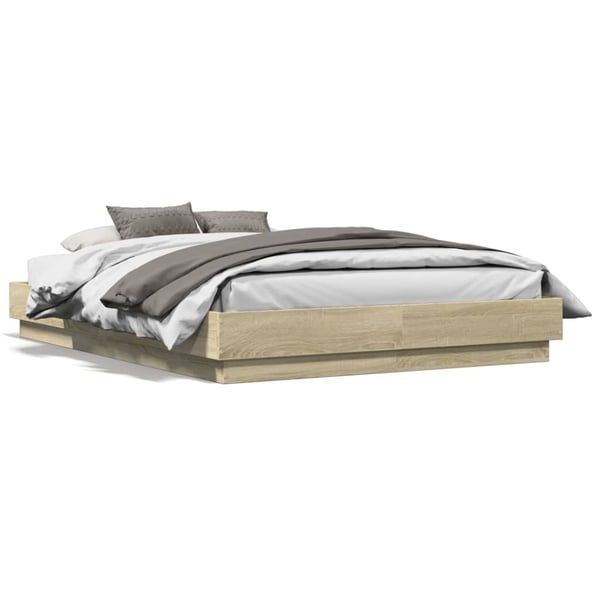 vidaXL Sengeramme med LED-lys sonoma eik 120x190 cm