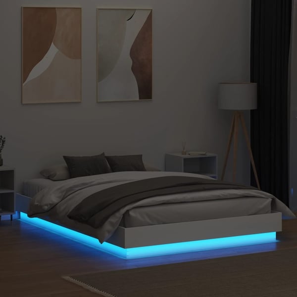 vidaXL Sengeramme med LED-lys hvit 150x200 cm