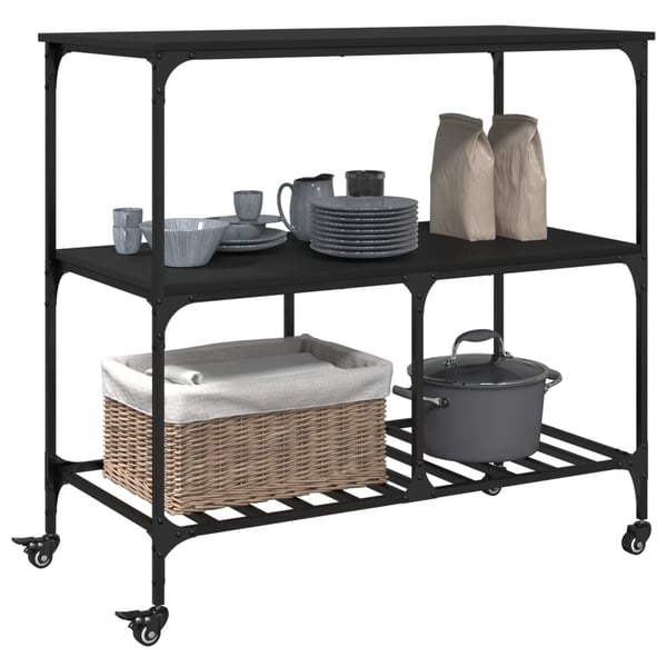 vidaXL Kjøkkentralle svart 100x50x95 cm konstruert tre