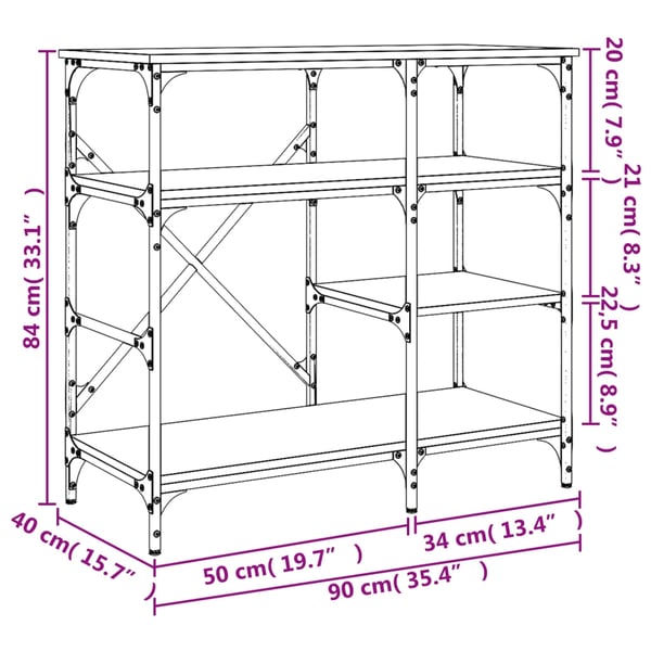 vidaXL Bakehylle brun eik 90x40x84 cm konstruert tre og metall