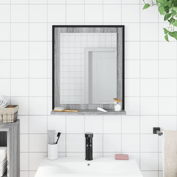 vidaXL spejl med hylde 50x12x60 cm konstrueret træ grå sonoma-eg