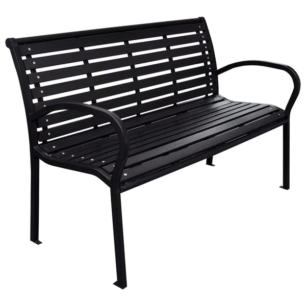 vidaXL Hagebenk svart 116 cm stål og WPC