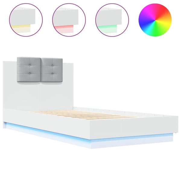 vidaXL Sengeramme med hodegavl og LED-lys hvit 90x190 cm