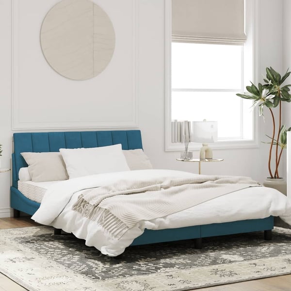 vidaXL sengeramme med LED uden madras Hanko 140x200 cm velour blå
