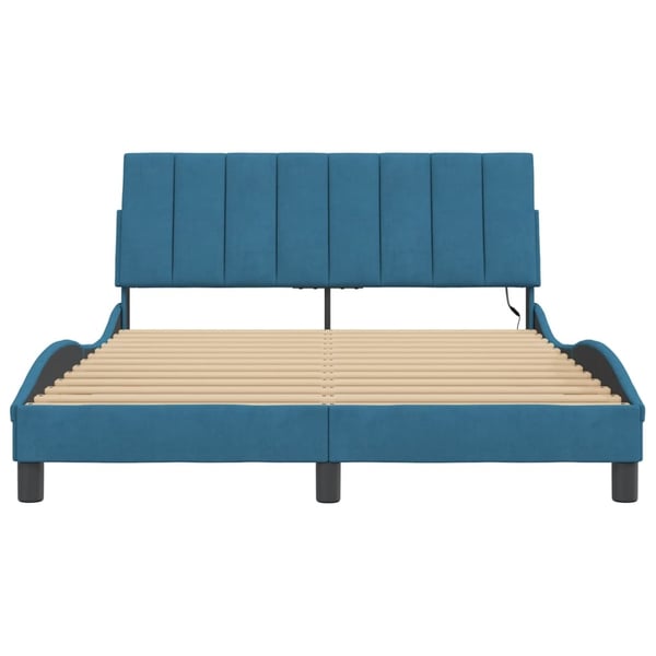 vidaXL sengeramme med LED uden madras Hanko 140x200 cm velour blå