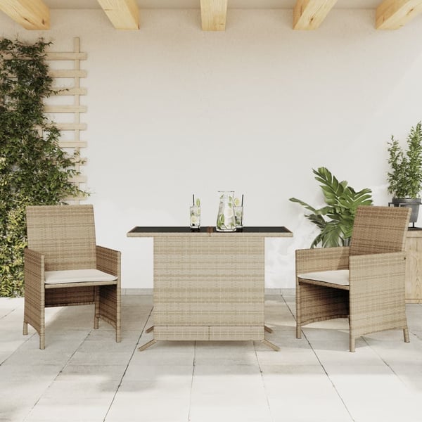 vidaXL bistrosæt til haven 3 dele med hynder polyrattan beige