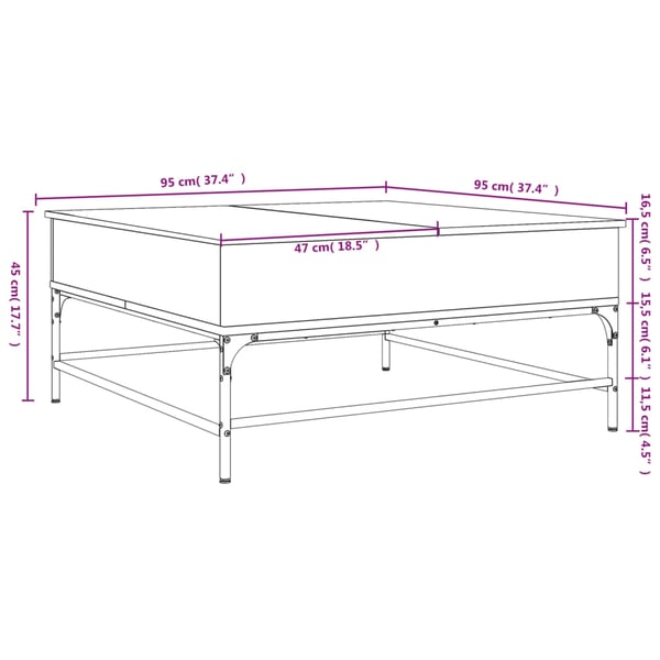 vidaXL sofabord 95x95x45 cm konstrueret træ og metal grå sonoma-eg