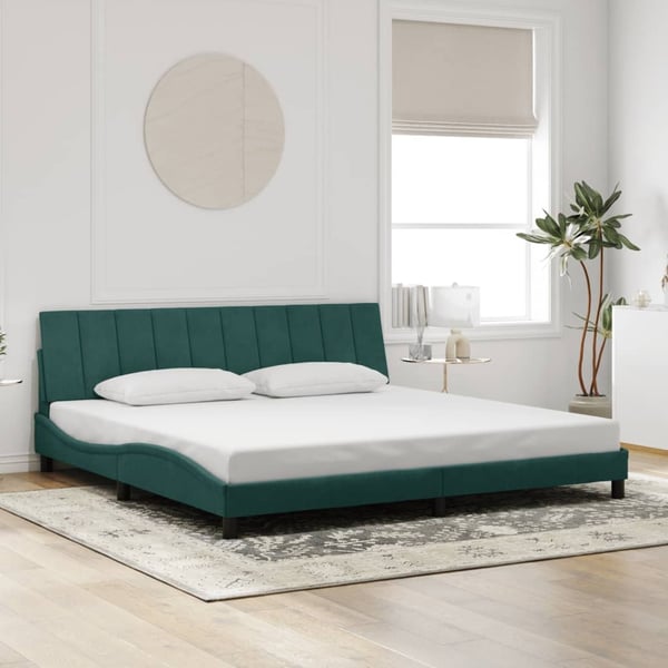vidaXL sengeramme med LED uden madras Hanko 200x200 cm velour mørkegrøn