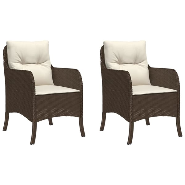 vidaXL havestole med hynder 2 stk. polyrattan brun
