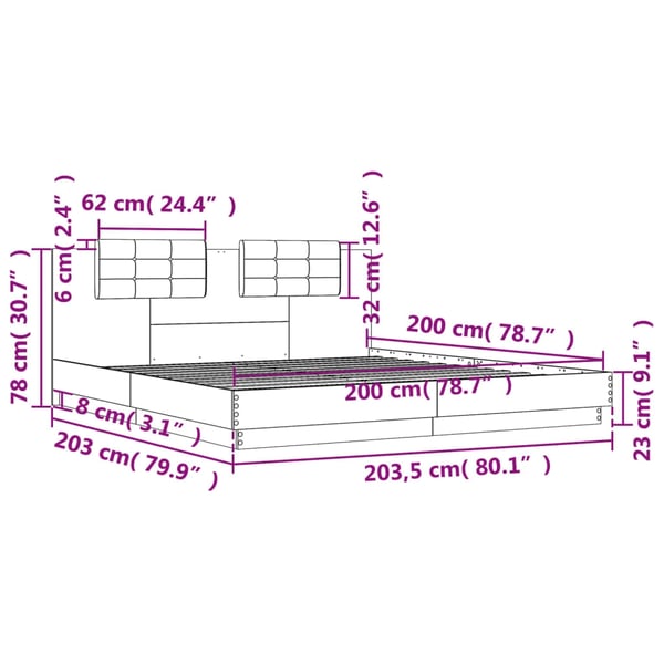 vidaXL Sengeramme med hodegavl grå sonoma 200x200 cm konstruert tre