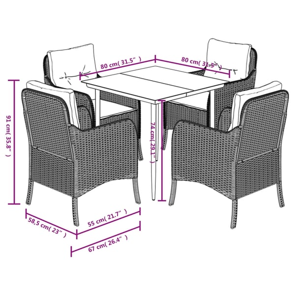 vidaXL spisebordssæt til haven 5 dele med hynder polyrattan beige