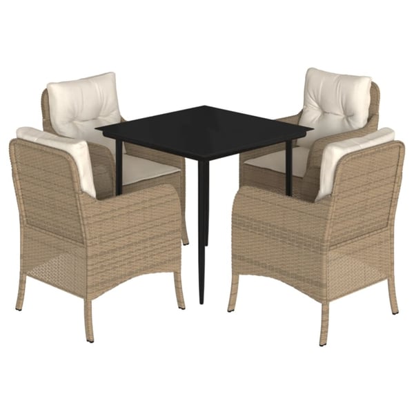 vidaXL spisebordssæt til haven 5 dele med hynder polyrattan beige