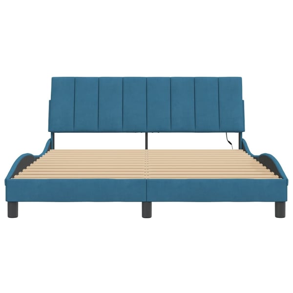 vidaXL sengeramme med LED uden madras Hanko 160x200 cm velour blå
