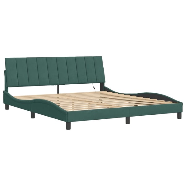 vidaXL sengeramme med LED uden madras Hanko 180x200 cm velour mørkegrøn