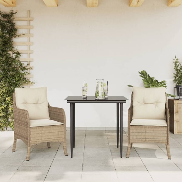 vidaXL spisebordssæt til haven 3 dele med hynder polyrattan beige