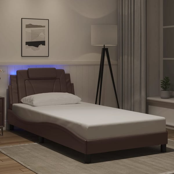 vidaXL sengeramme Viana med LED uden madras 100x200 cm brun