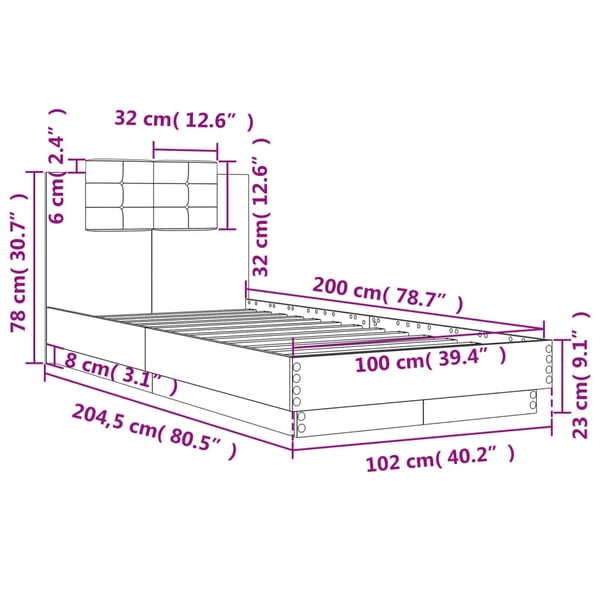 vidaXL Sengeramme med hodegavl sonoma eik 100x200 cm konstruert tre