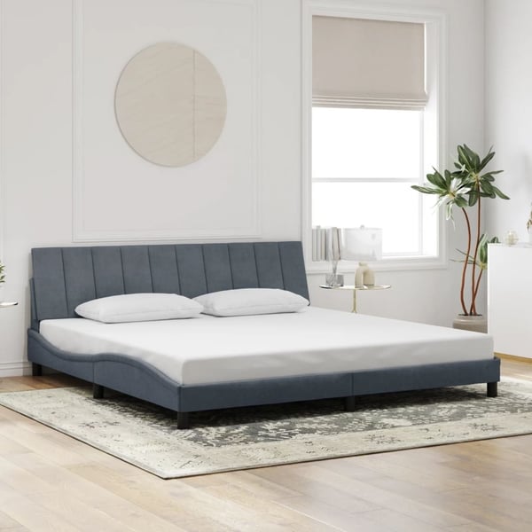 vidaXL sengeramme med LED uden madras Hanko 200x200 cm velour mørkegrå