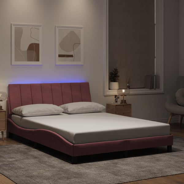vidaXL Bed Frame with LED without Mattress "Hanko" Pink 140x200 cm Velvet