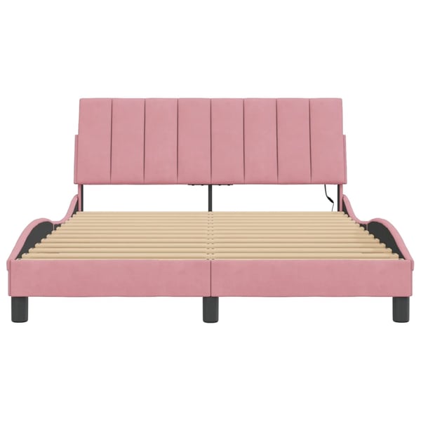 vidaXL Bed Frame with LED without Mattress "Hanko" Pink 140x200 cm Velvet