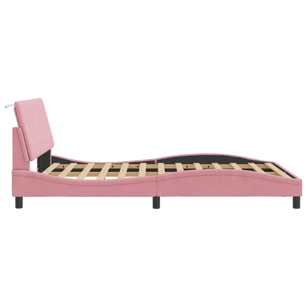 vidaXL Bed Frame with LED without Mattress "Hanko" Pink 140x200 cm Velvet